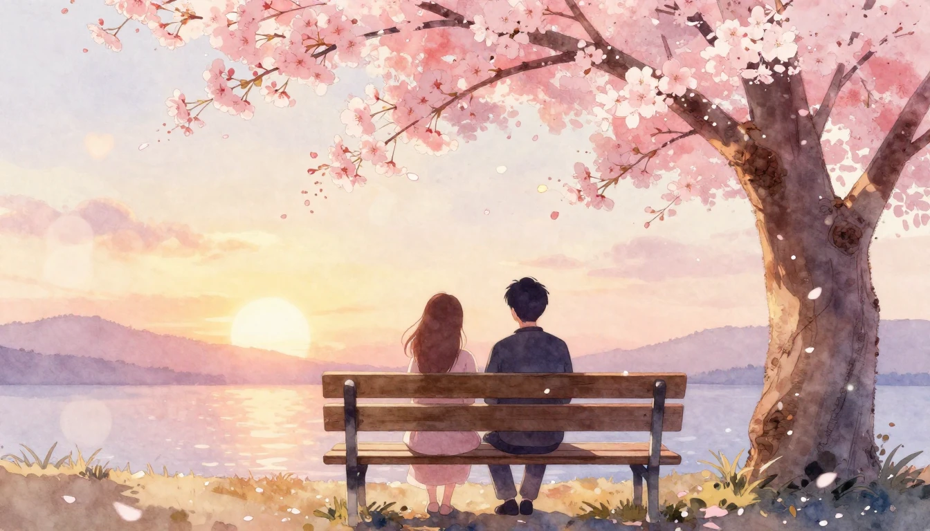 A beautiful watercolor painting depicting two stylized silho...