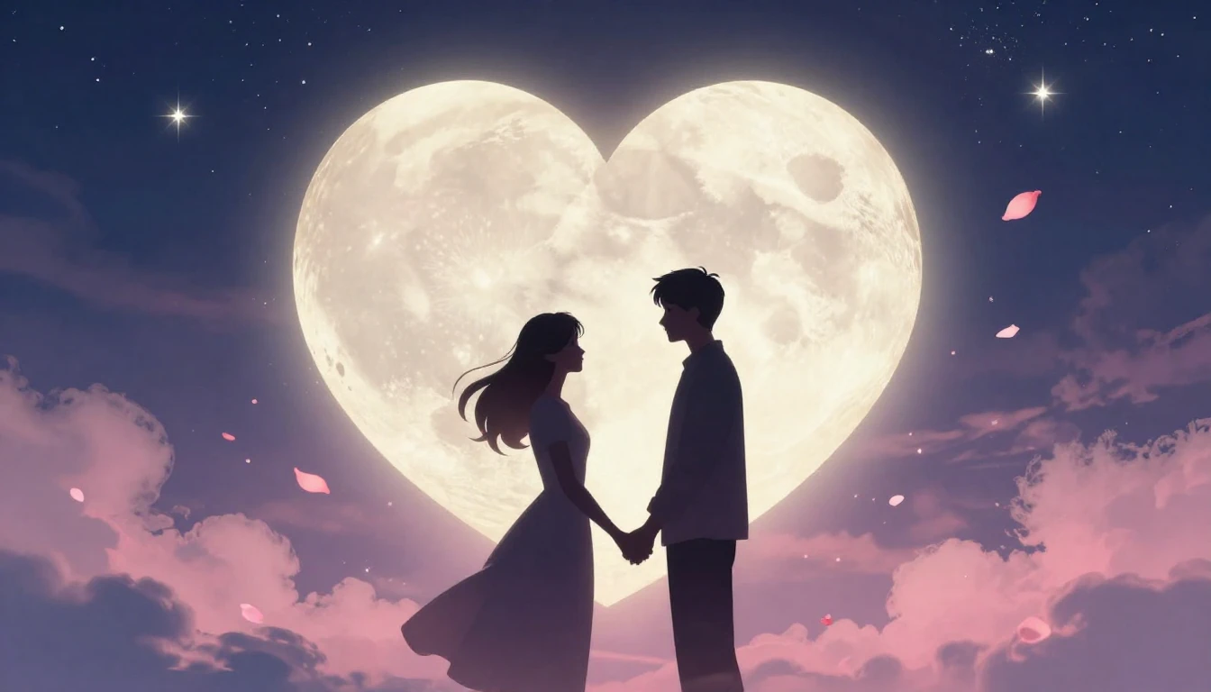 A romantic digital art illustration featuring a silhouette o...