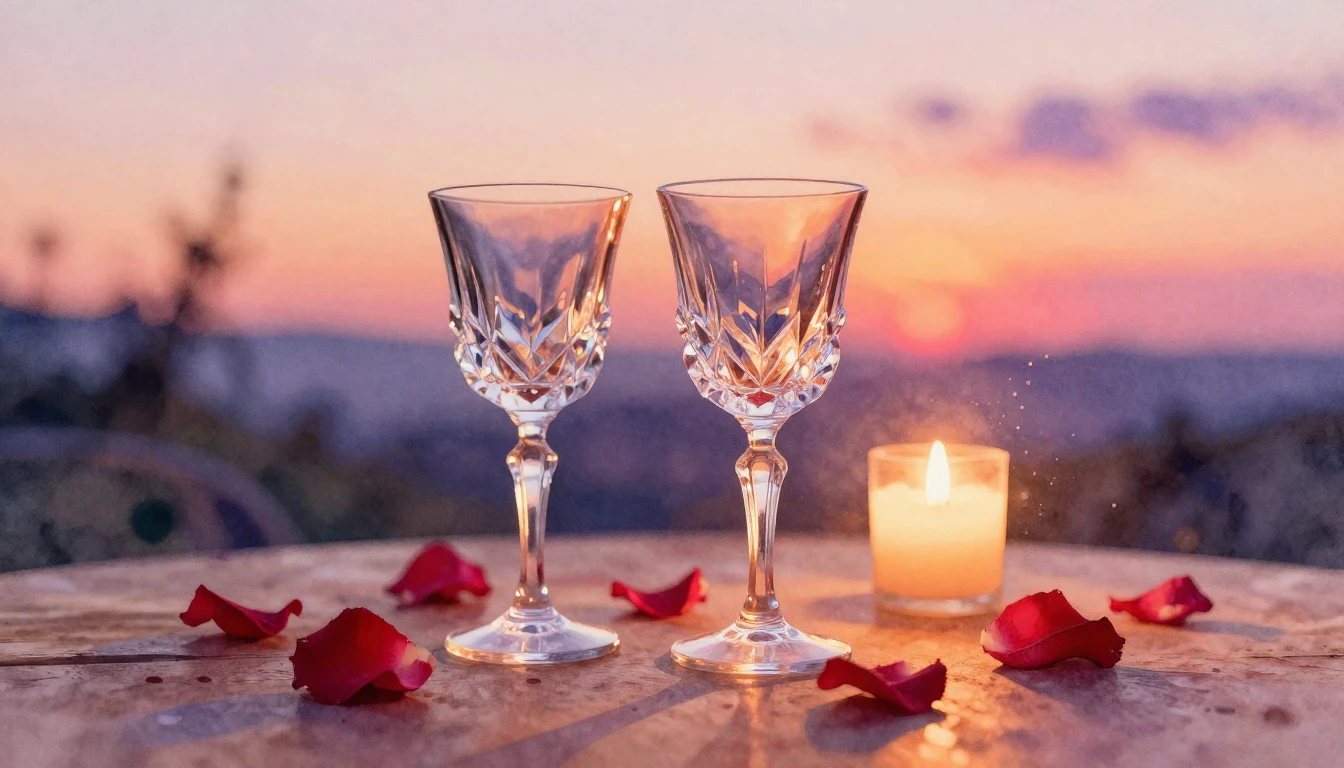 A beautiful watercolor painting of a romantic evening scene....