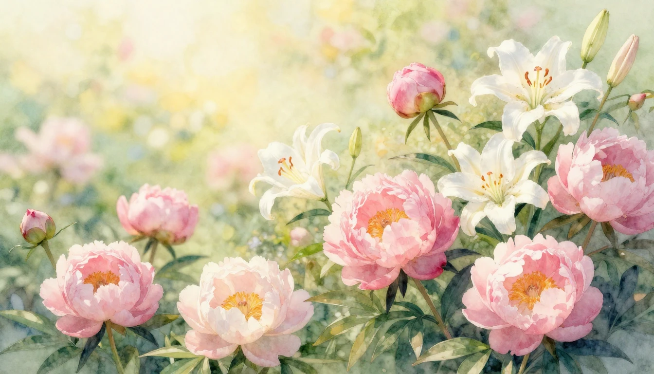 A beautiful and soft watercolor painting of a blooming garde...