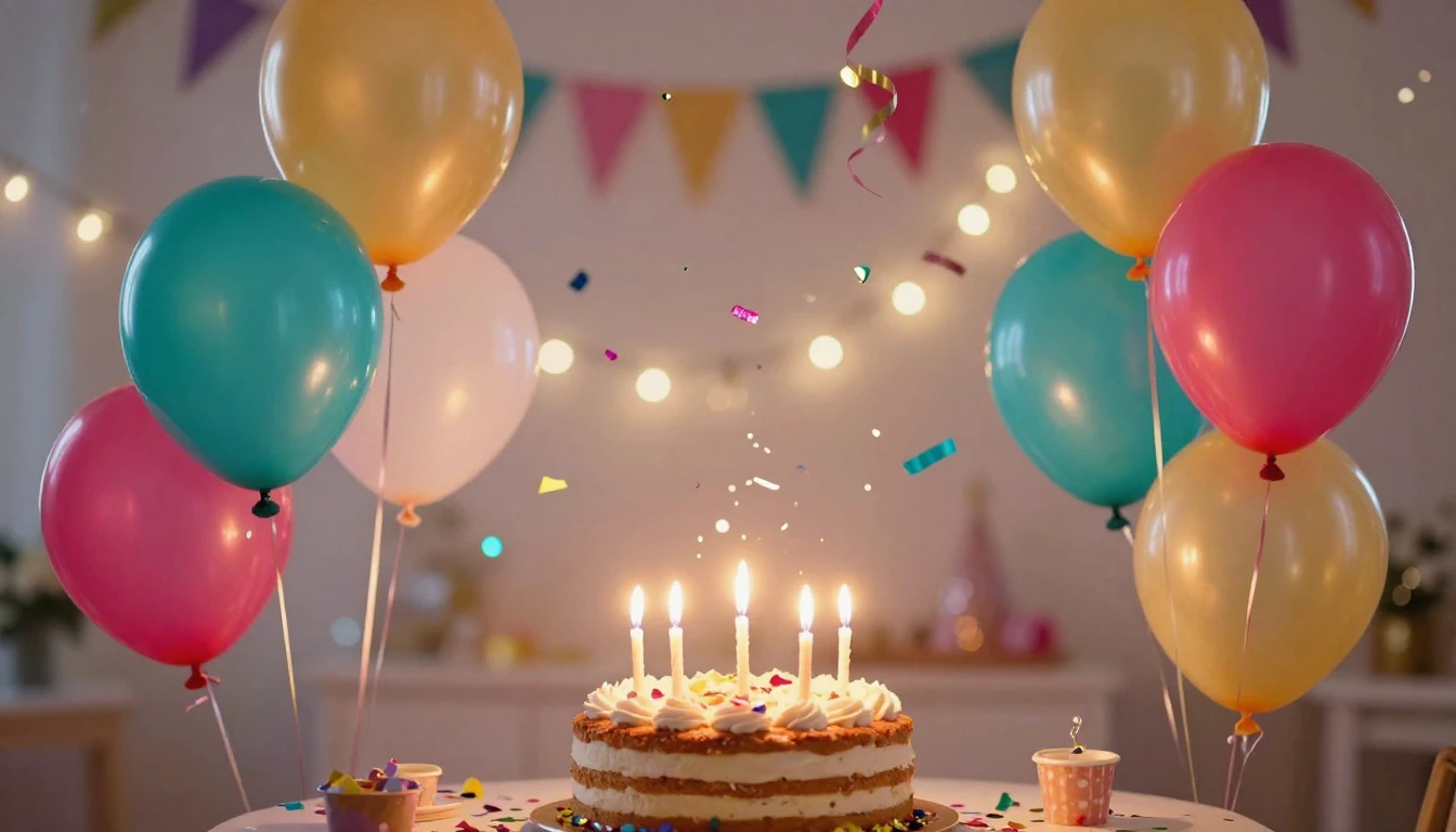 A festive and colorful scene of a celebration. Bright balloo...