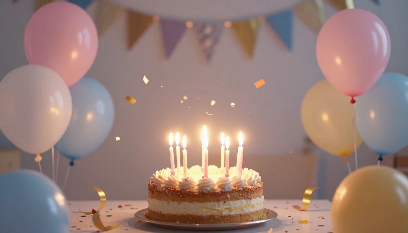 A vibrant and colorful birthday party scene, centered around...