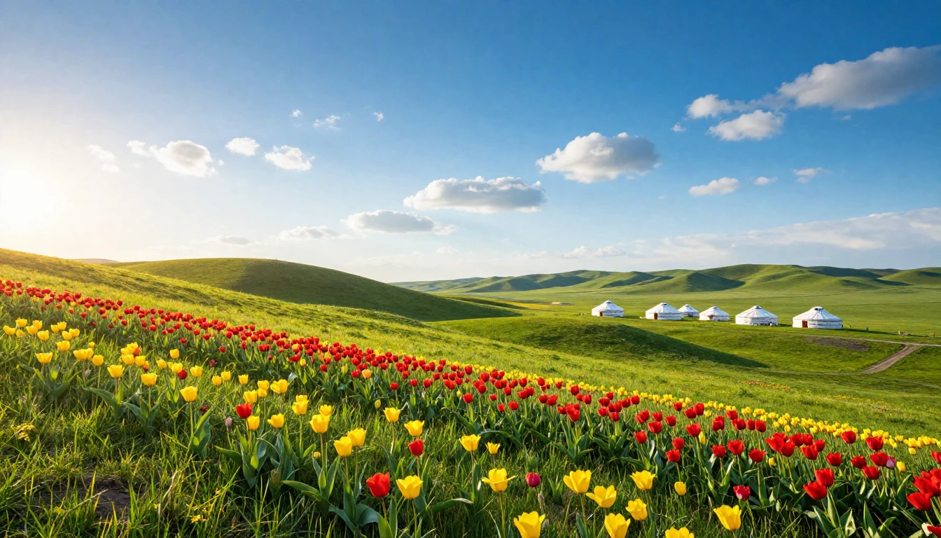 A breathtaking landscape of the Kazakh steppe during spring....