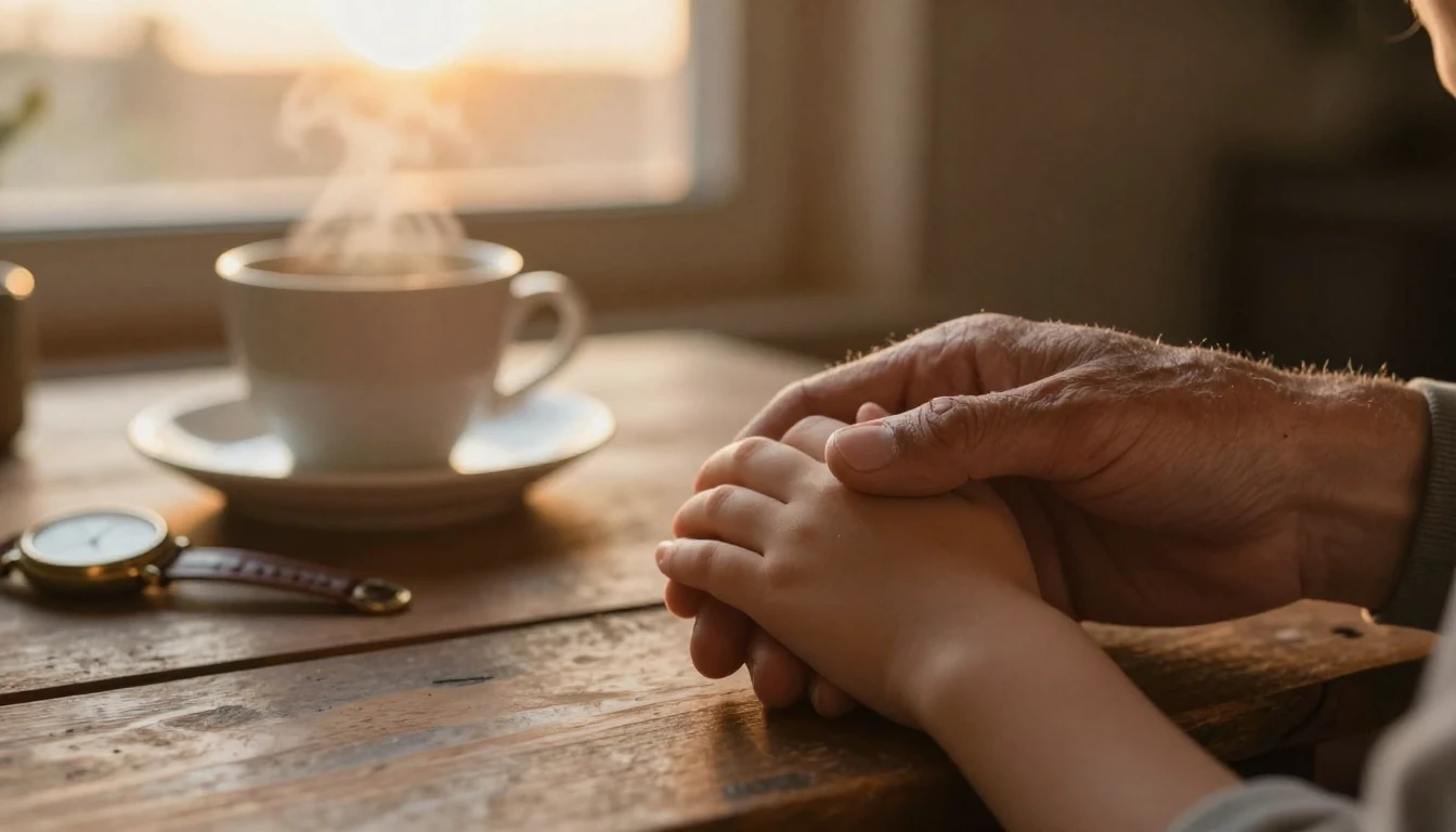 A warm and heartwarming scene depicting a large, weathered a...