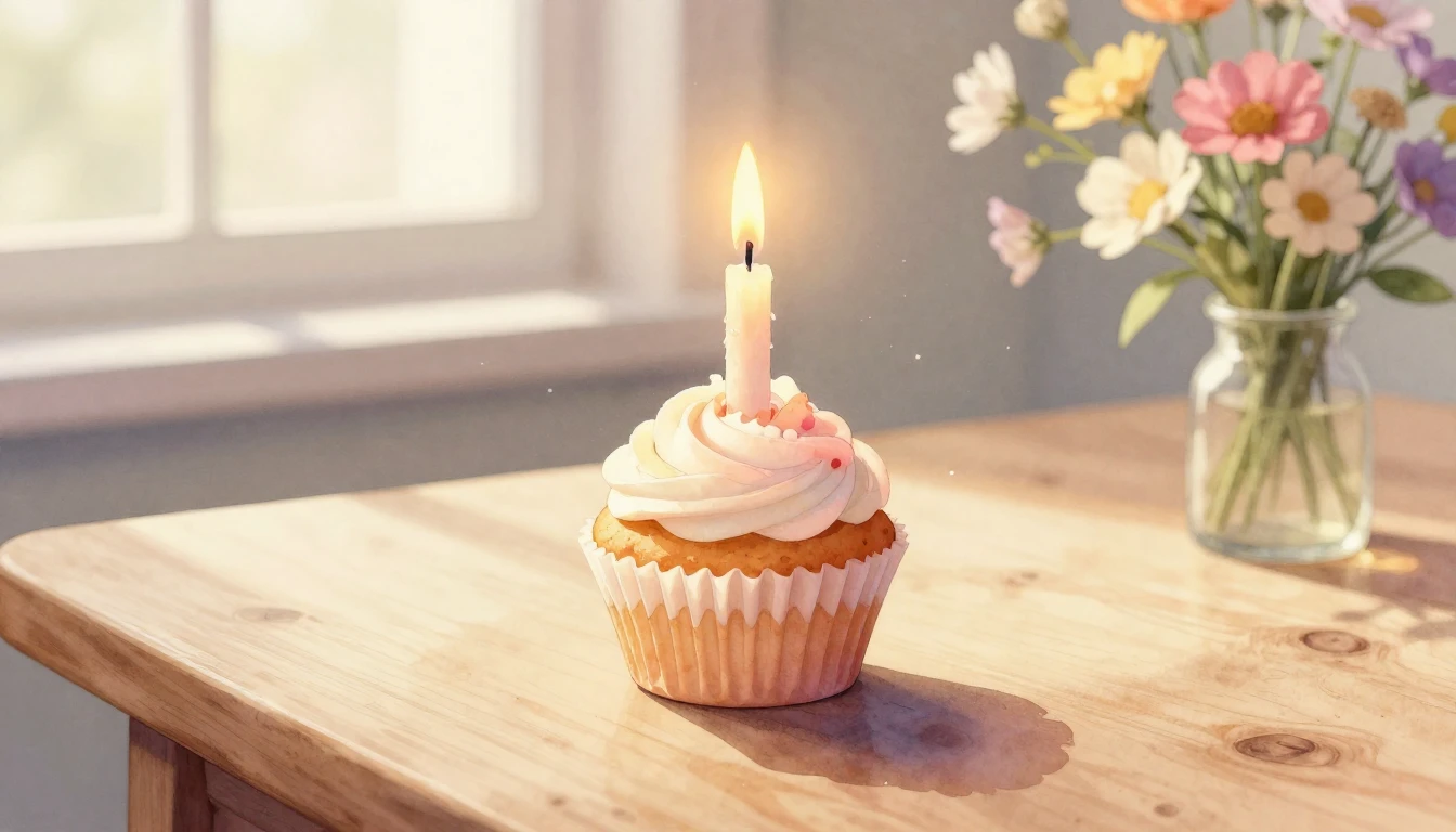 A beautiful watercolor painting of a single lit candle on a ...