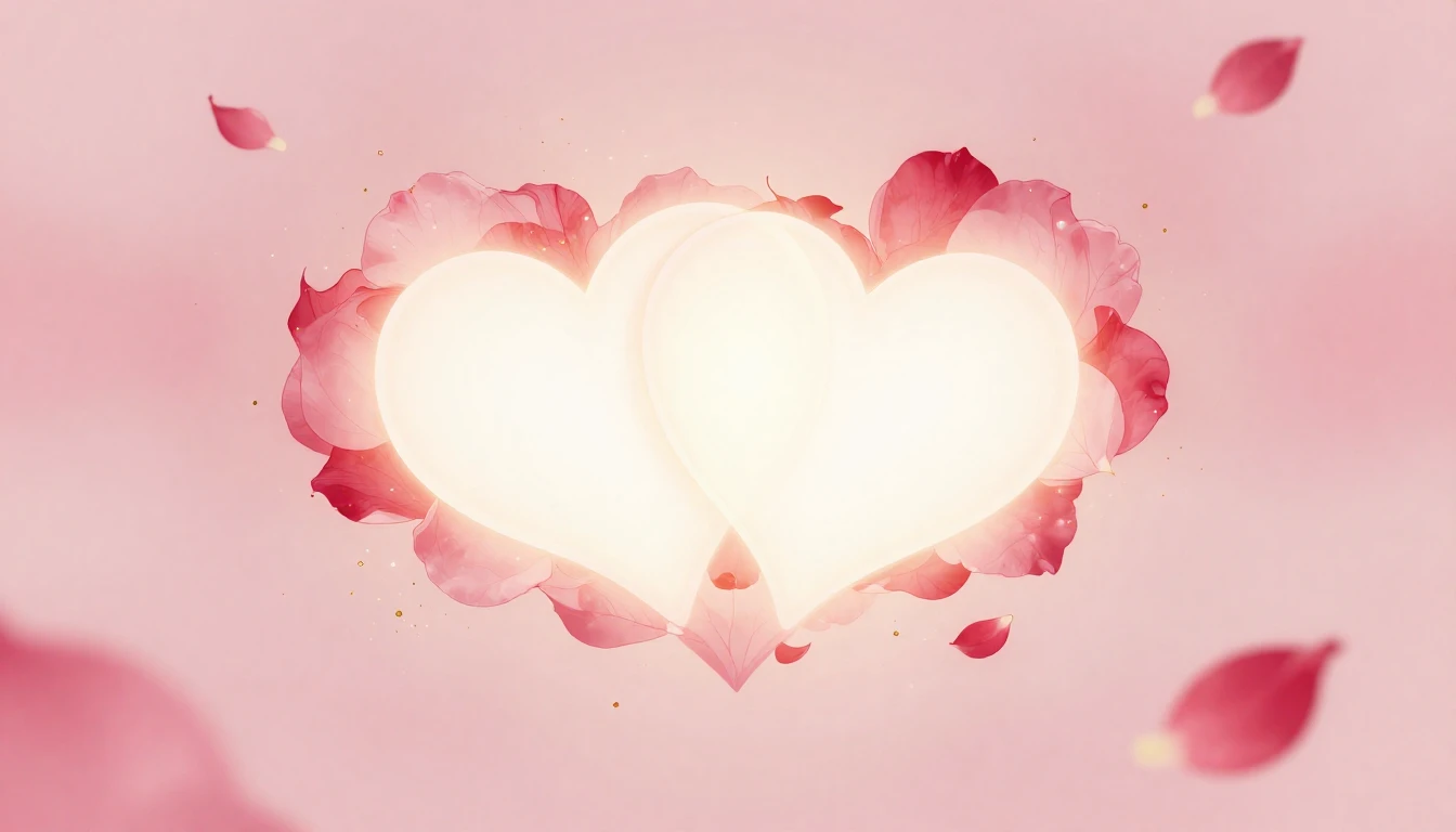 A delicate and ethereal scene featuring two glowing hearts i...