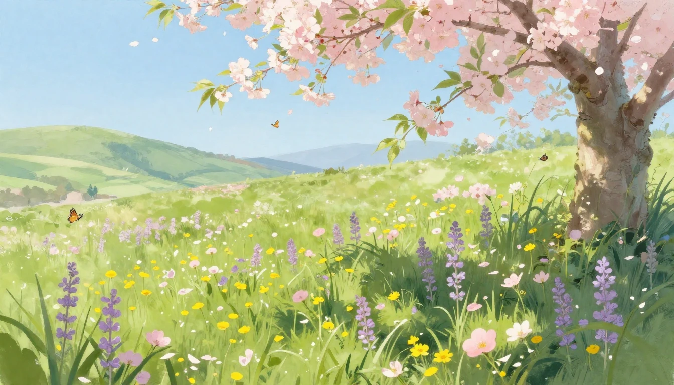 A lush, vibrant meadow filled with blooming wildflowers in s...