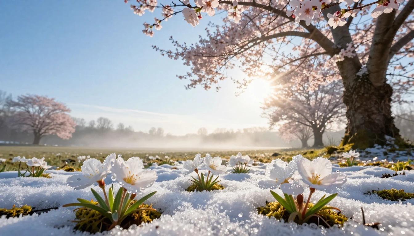 A breathtaking landscape capturing the transition from winte...