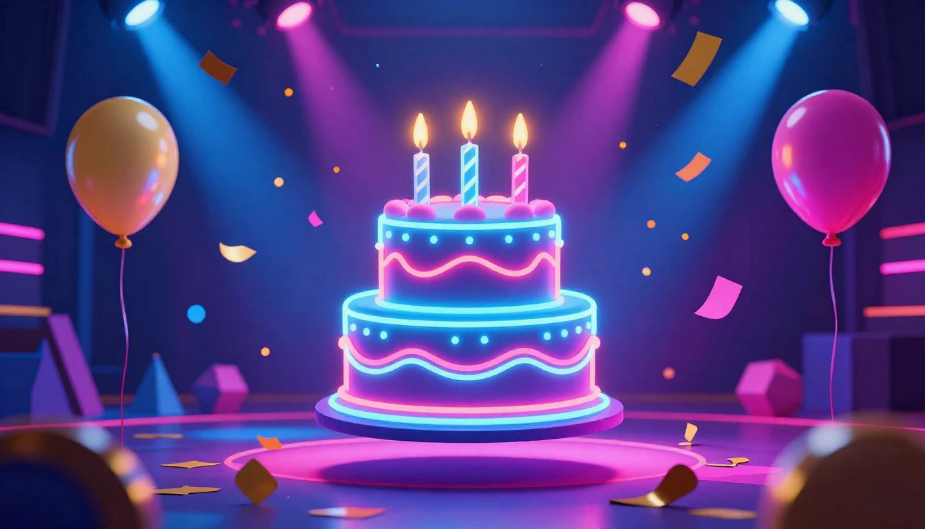 A vibrant and energetic birthday celebration scene featuring...