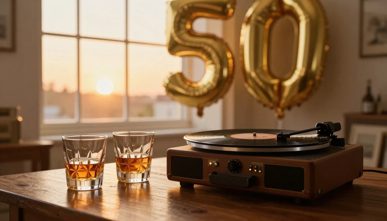 A warm and nostalgic scene featuring a vintage vinyl record ...