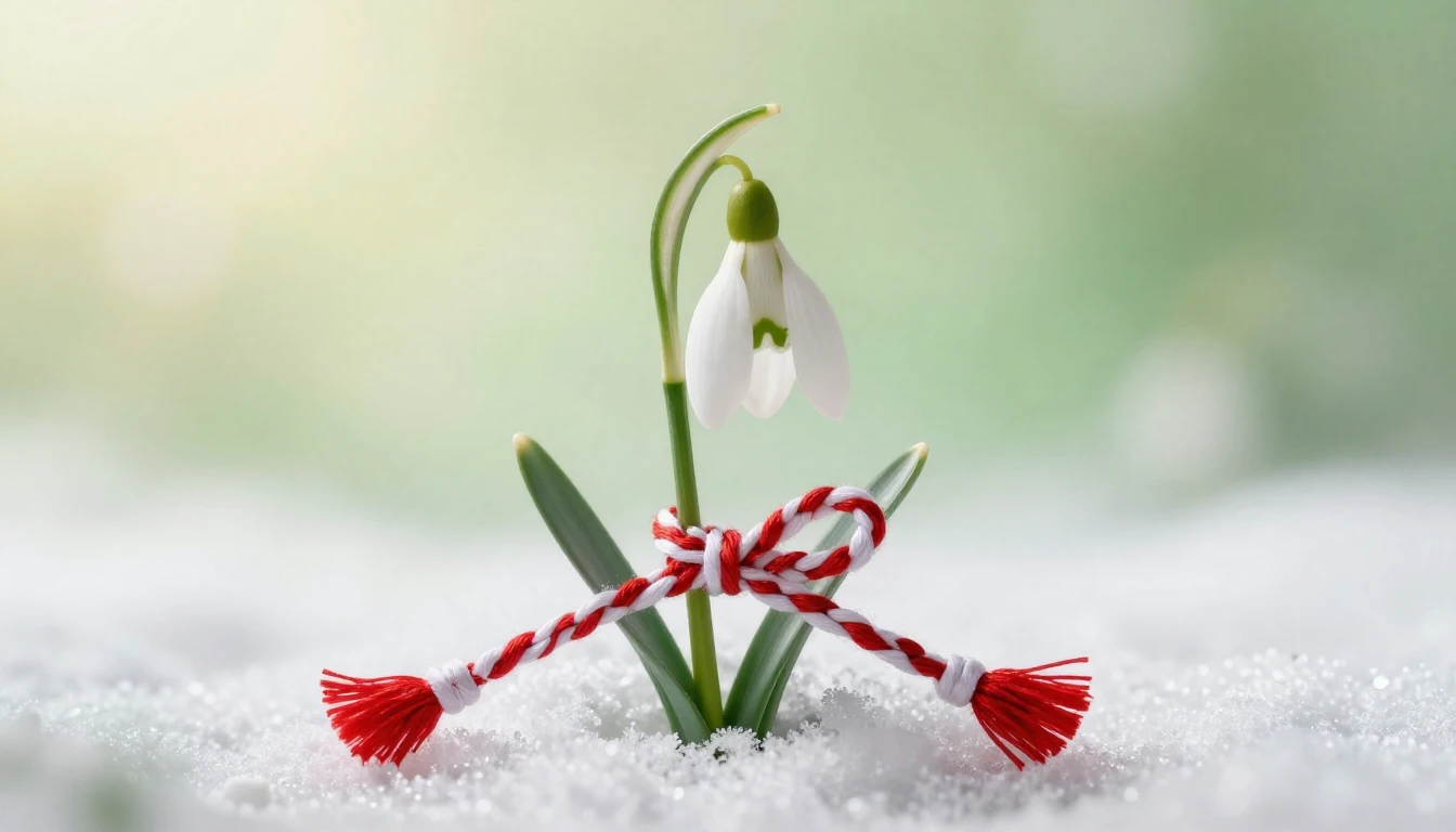 A delicate composition featuring traditional Mărțișor symbol...