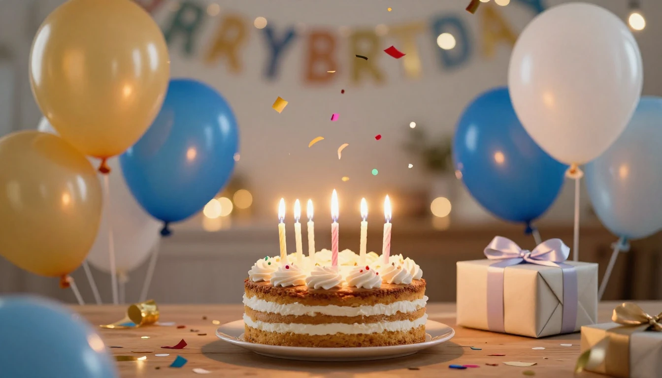 A festive and vibrant birthday celebration scene, centered o...