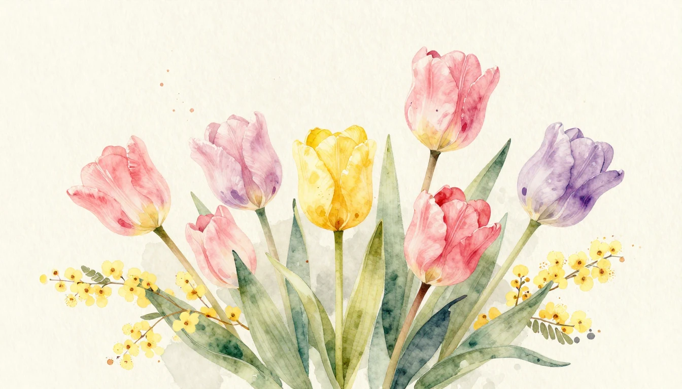 A delicate watercolor painting of blooming spring flowers li...