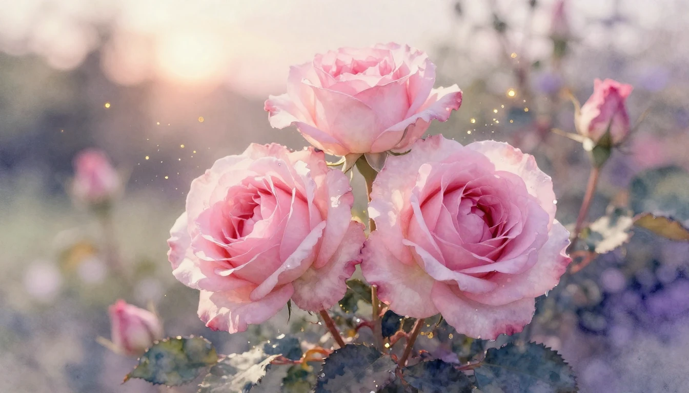 A delicate and ethereal watercolor painting of two blooming ...