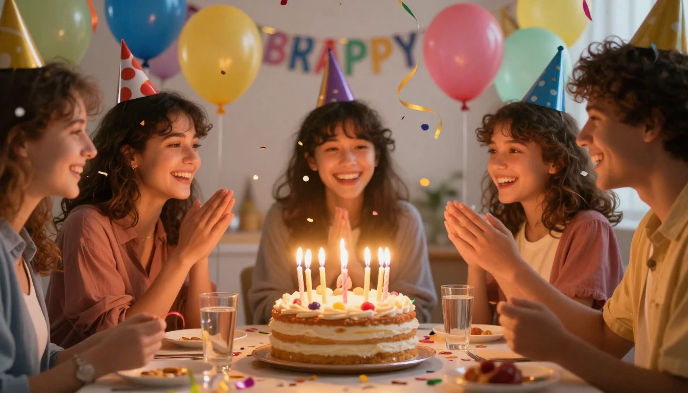 A vibrant and festive birthday celebration scene focused on ...