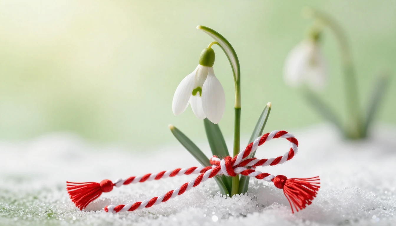 A delicate composition featuring traditional Mărțișor symbol...