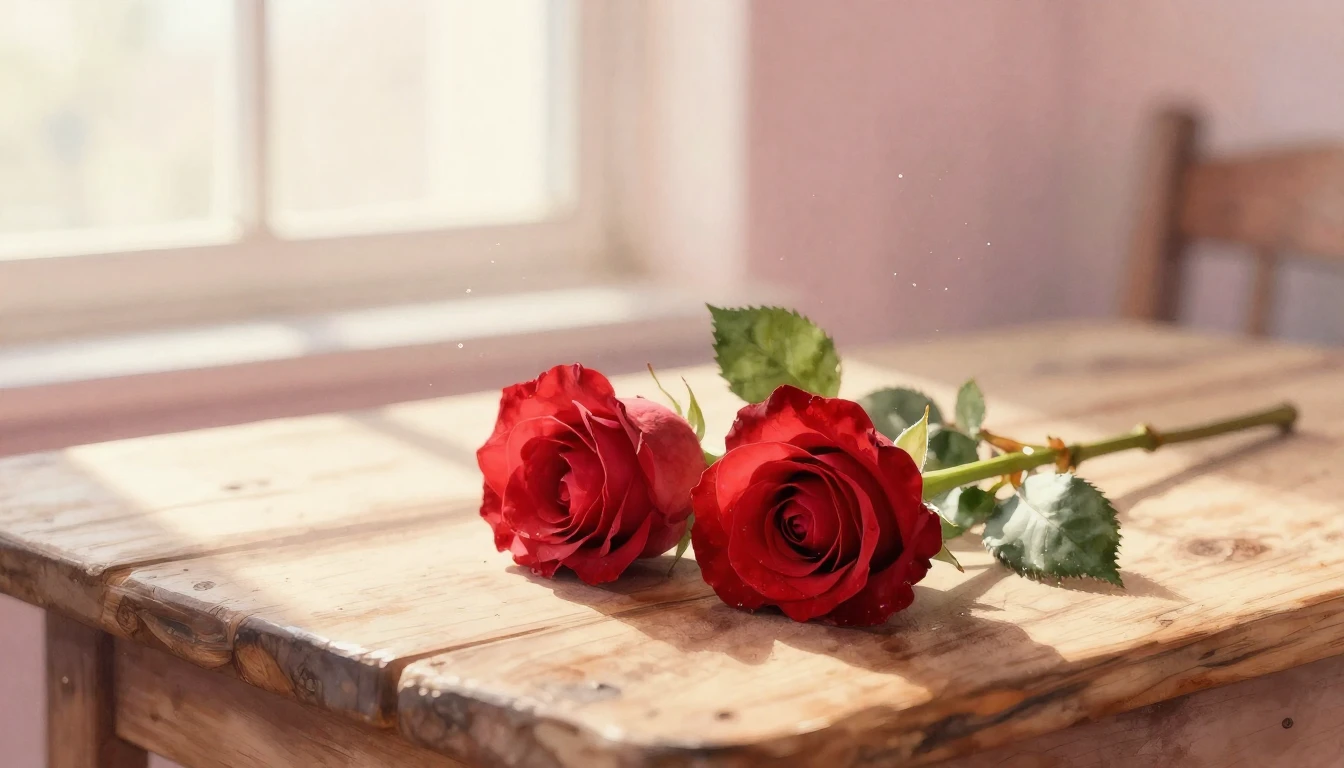 A dreamy watercolor painting of two delicate red roses inter...