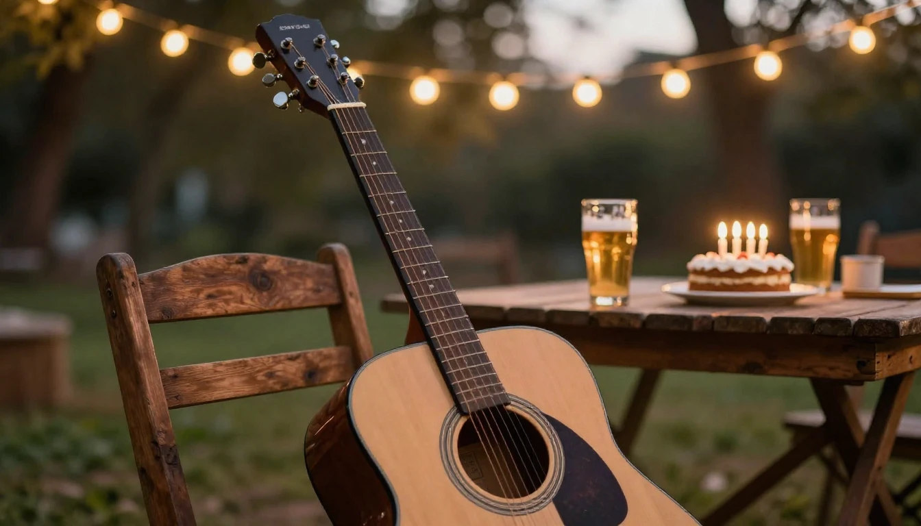 A warm and inviting scene of a birthday celebration outdoors...