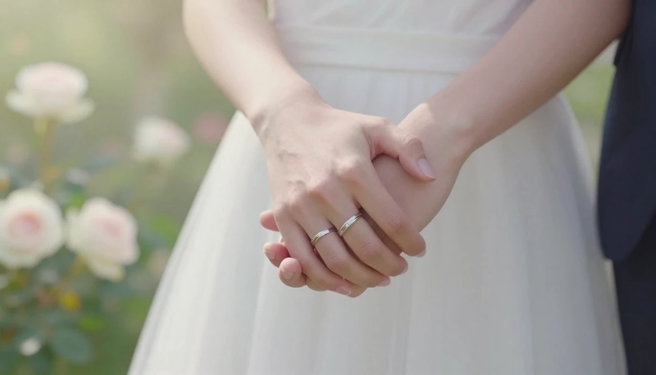 A close-up, romantic artistic composition of a bride and gro...