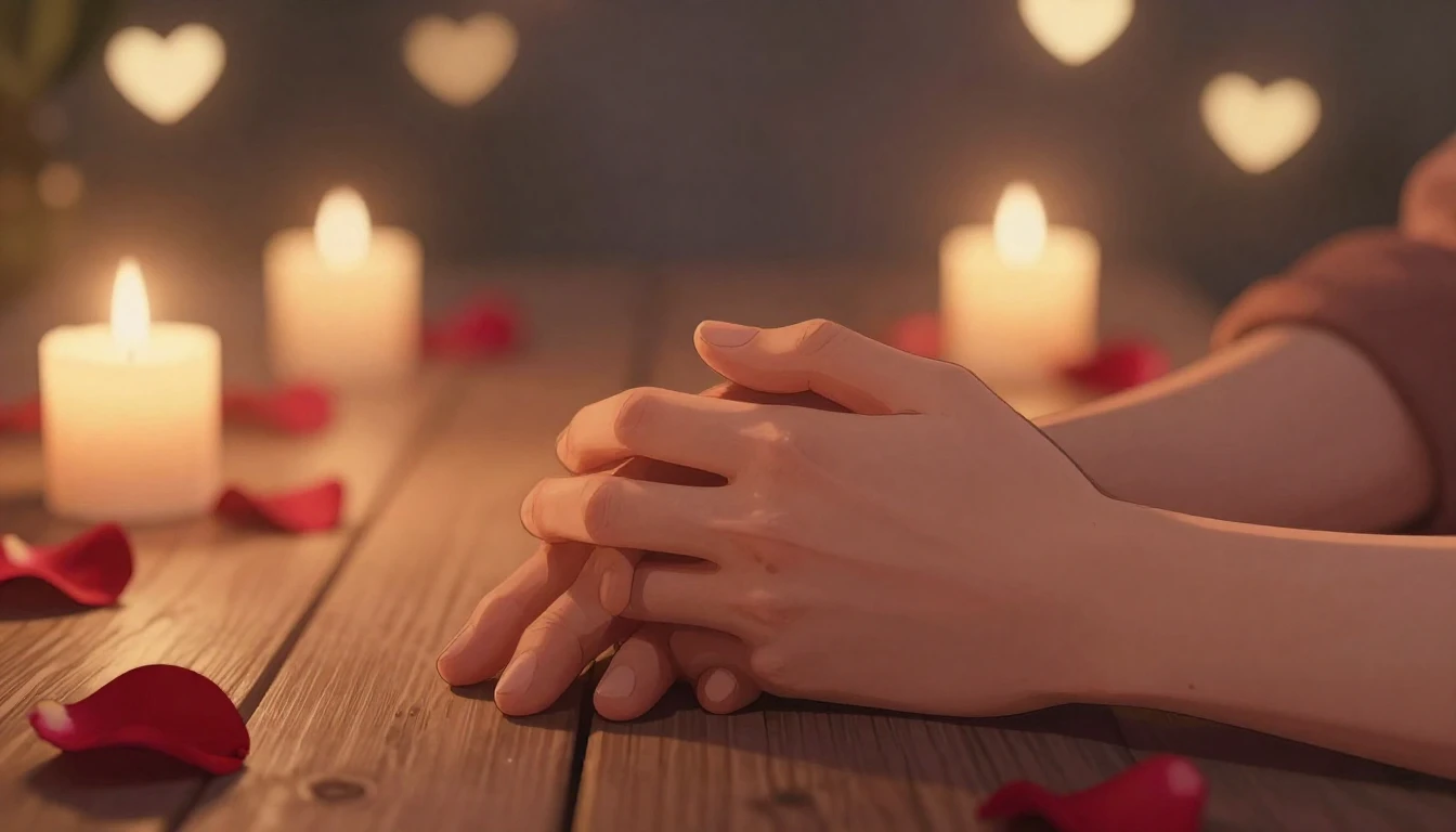 A romantic and soft illustration of two intertwined hands re...
