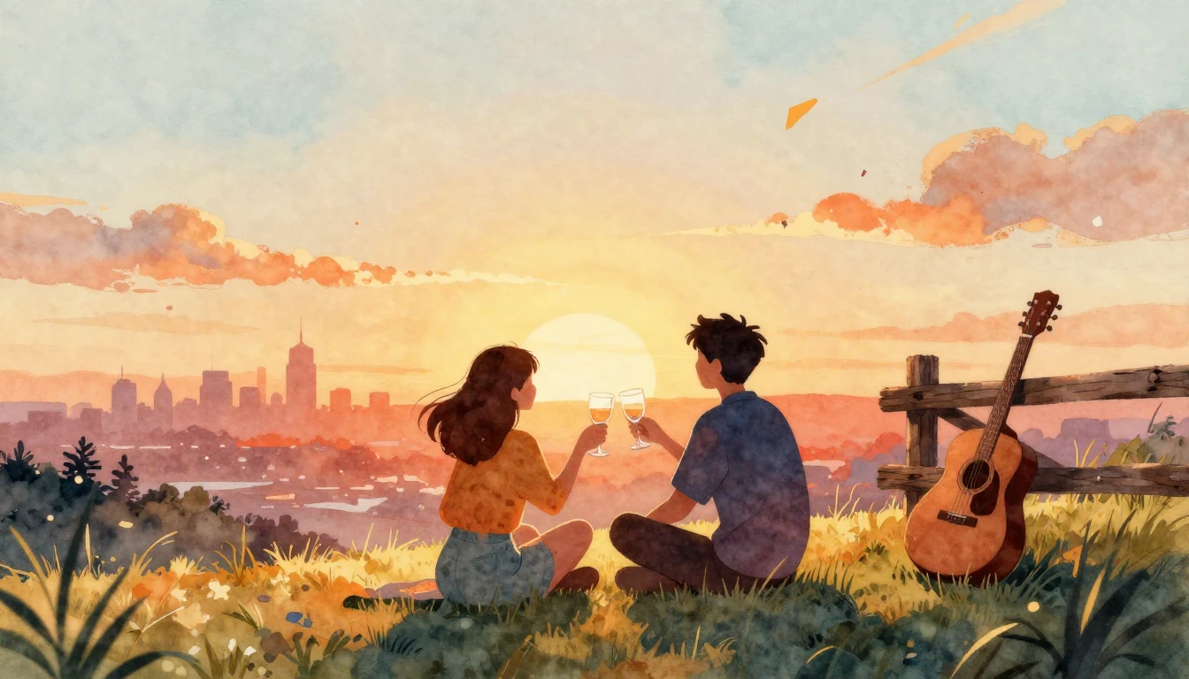 A heartwarming watercolor illustration of a birthday celebra...