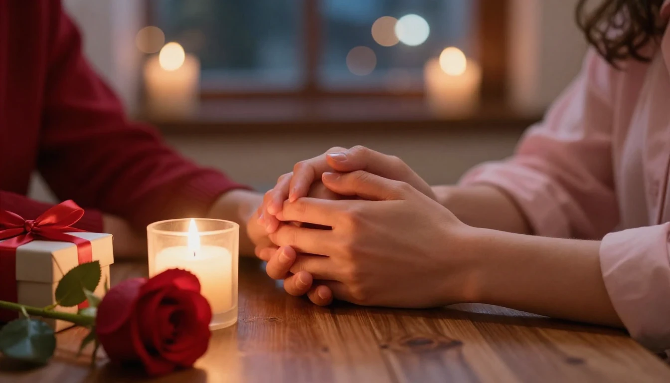 A romantic and intimate scene suitable for a Valentine's Day...