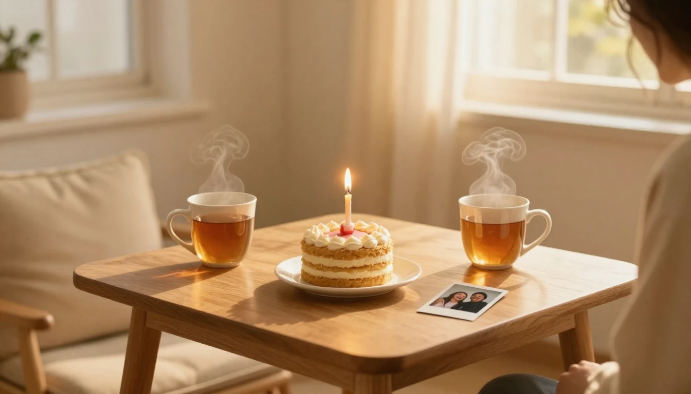 A cozy indoor scene featuring a small wooden table with a ti...