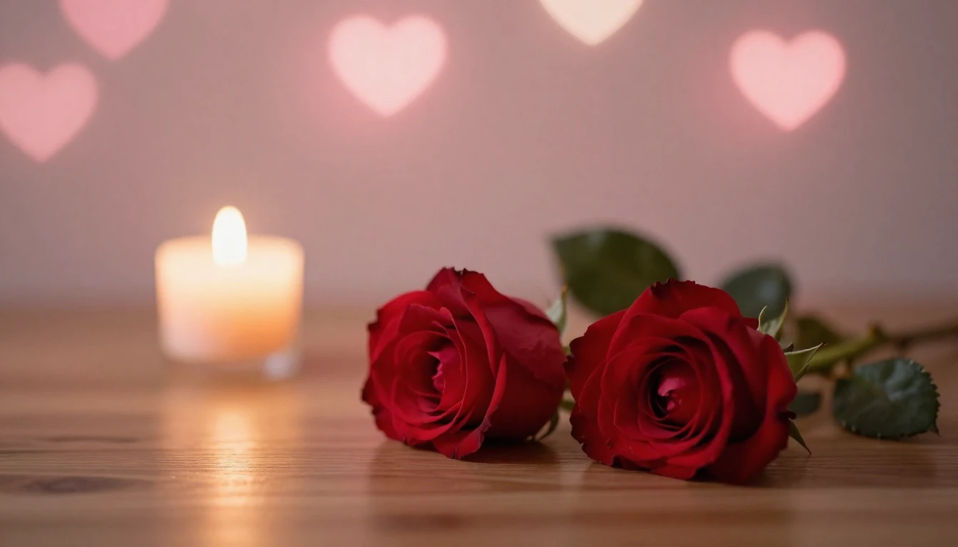 A soft and ethereal scene featuring two delicate red roses l...
