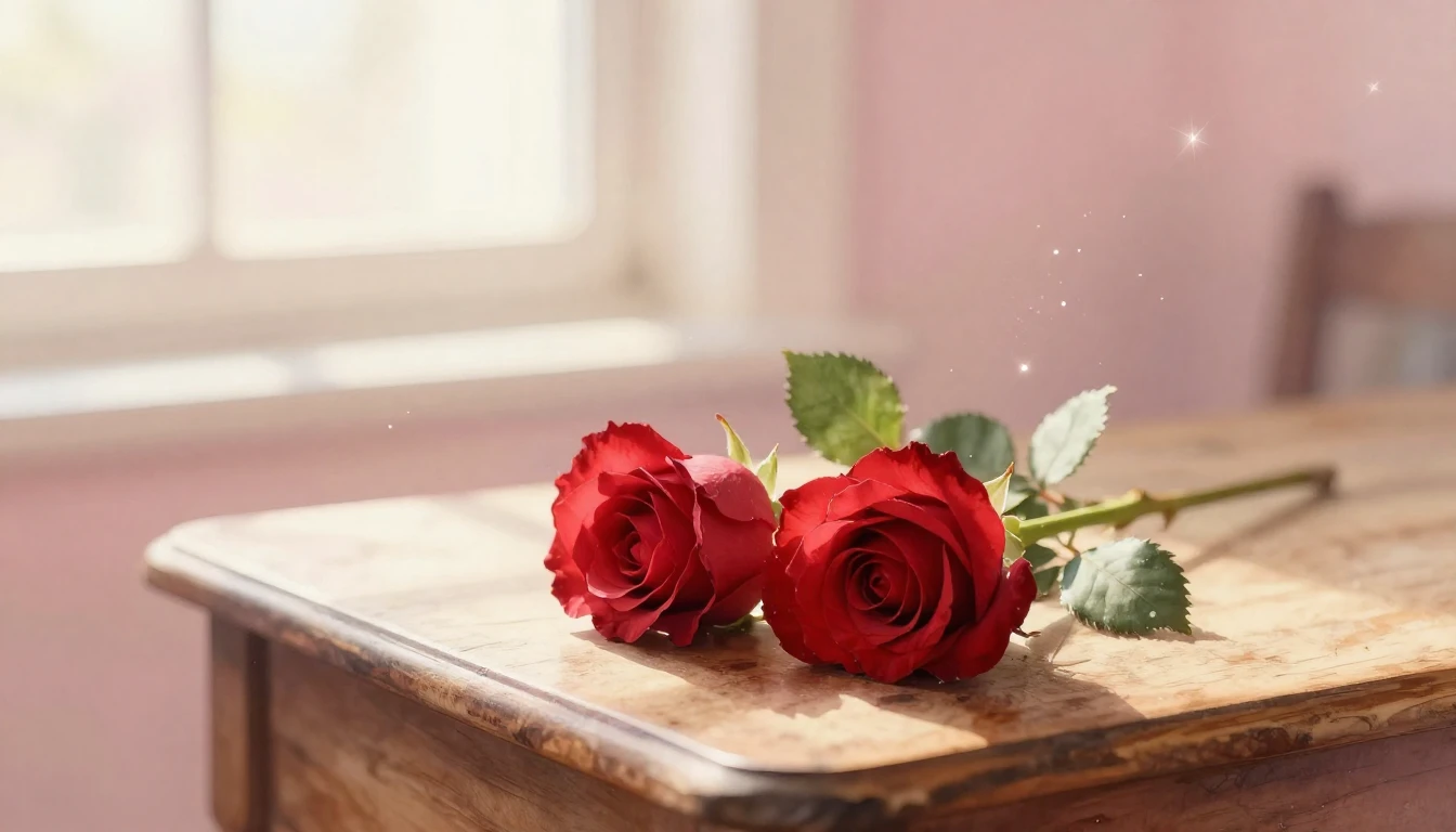 A delicate watercolor painting of two intertwined red roses ...