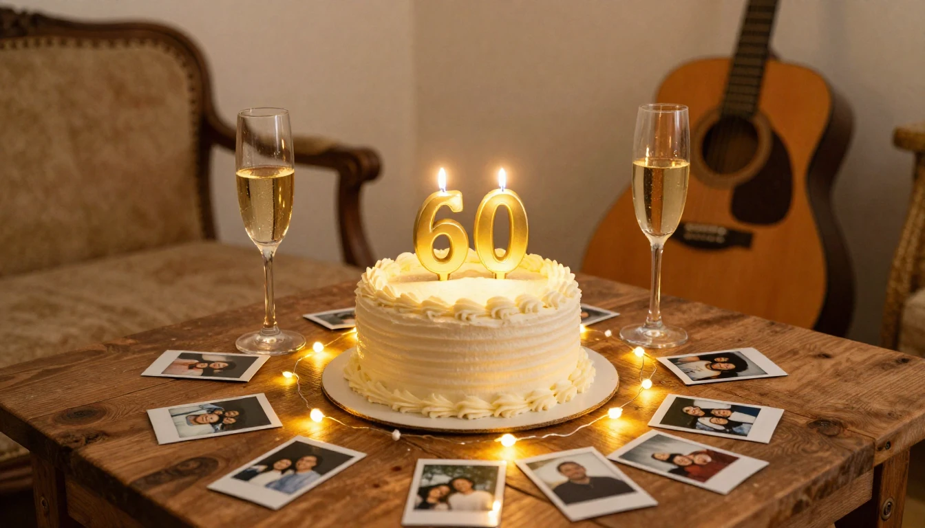 A heartwarming and cozy birthday celebration scene. A beauti...
