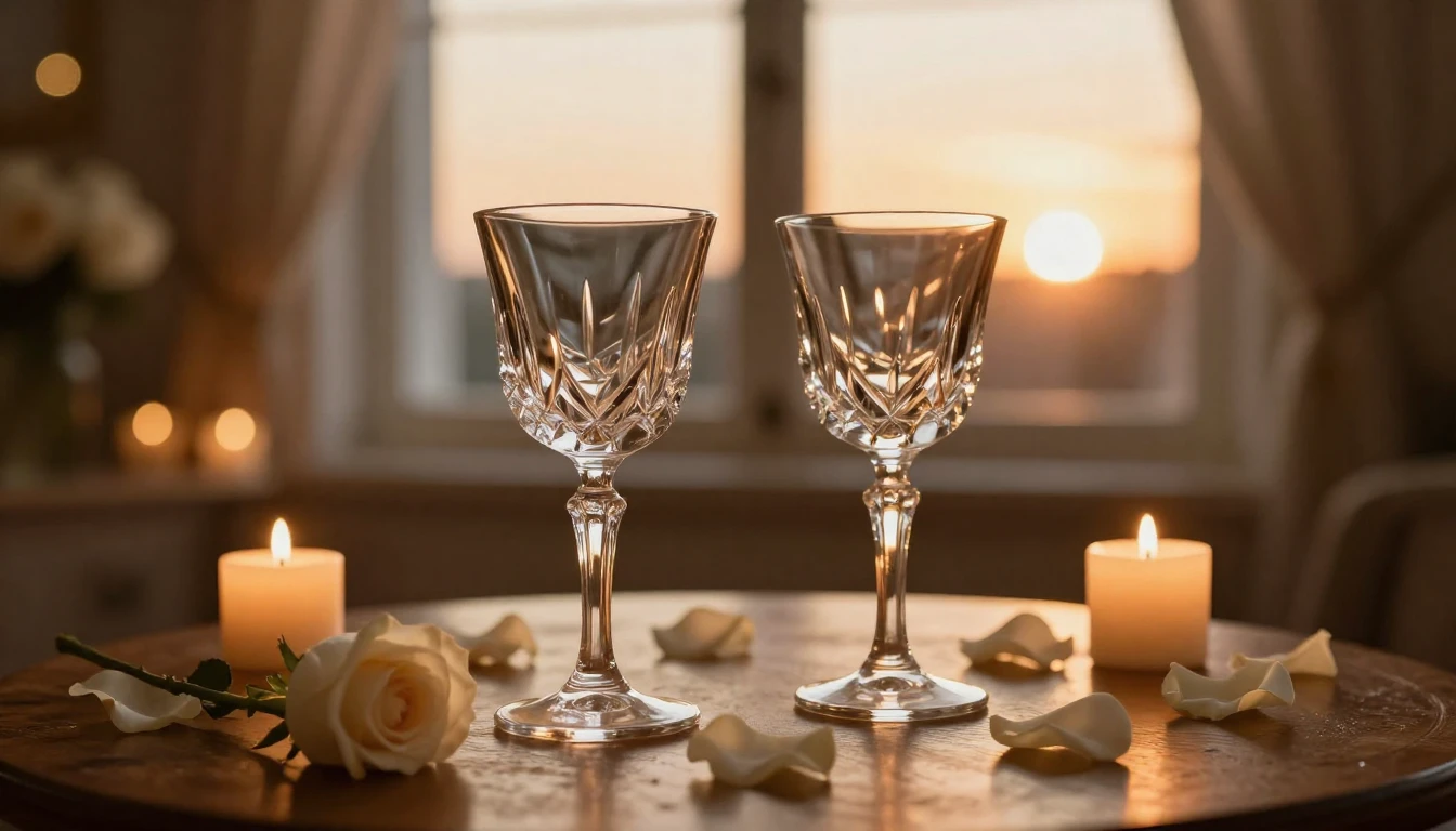 A romantic and intimate setting featuring two elegant crysta...