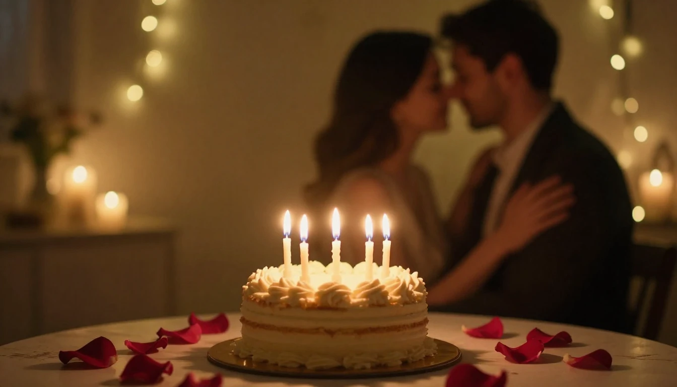 A beautiful, romantic scene of a birthday celebration. A del...