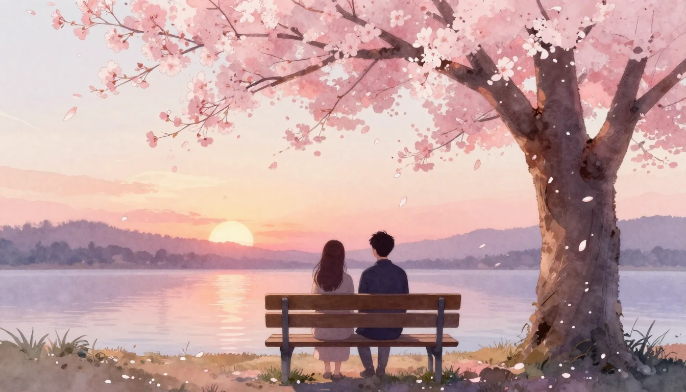 A beautiful watercolor painting depicting two stylized silho...