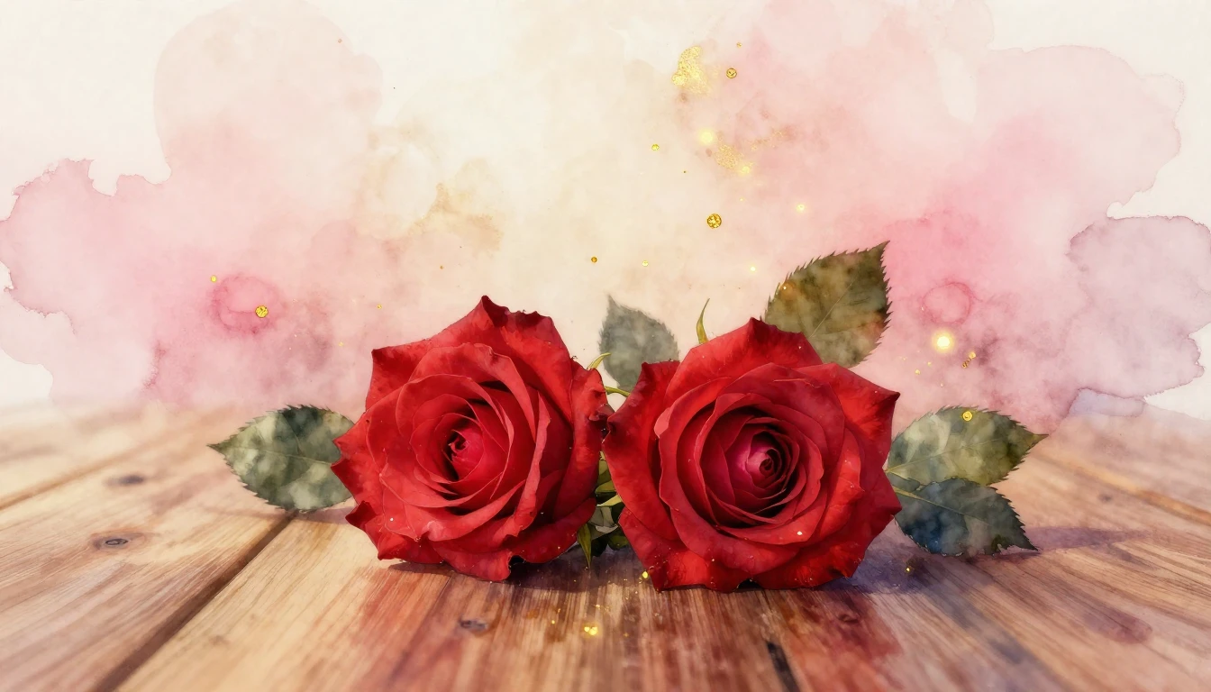 A beautiful watercolor painting of two intertwined red roses...