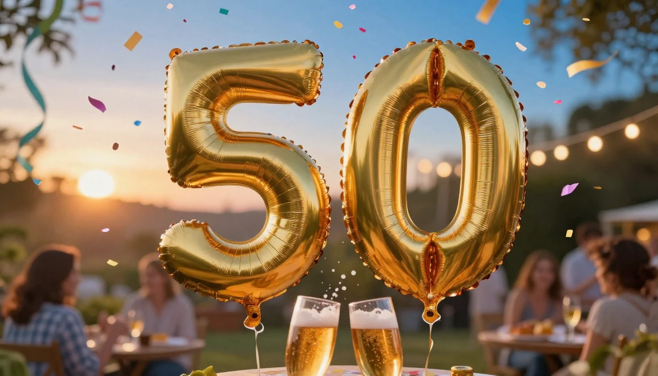 A festive and vibrant composition celebrating a 50th birthda...