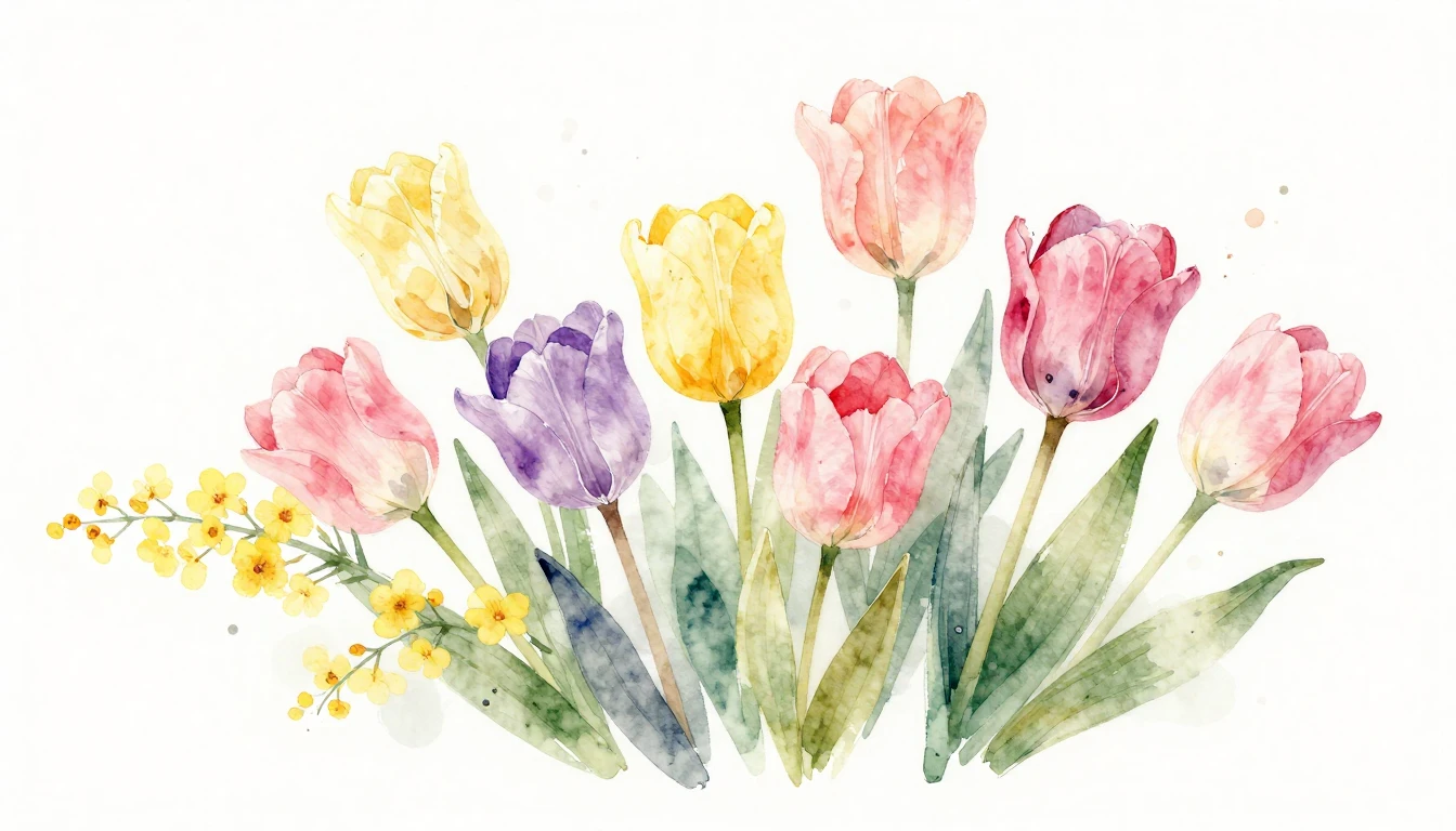 A delicate watercolor painting of blooming spring flowers li...