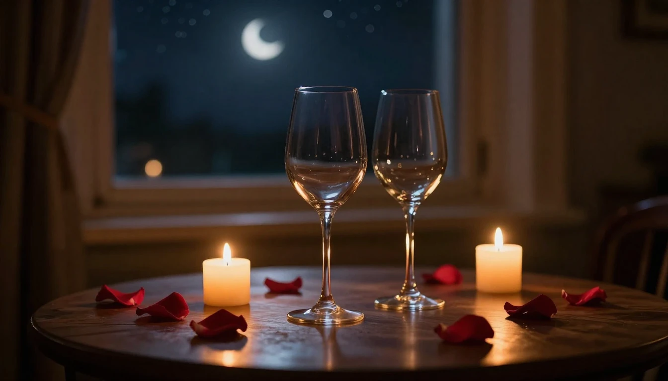 A breathtakingly romantic scene featuring two elegant wine g...