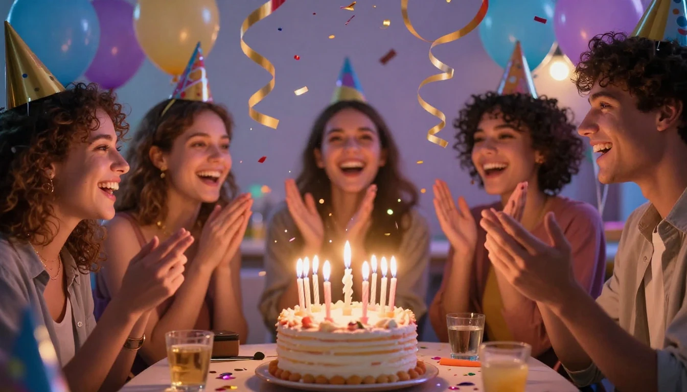 A vibrant and energetic party atmosphere focusing on celebra...