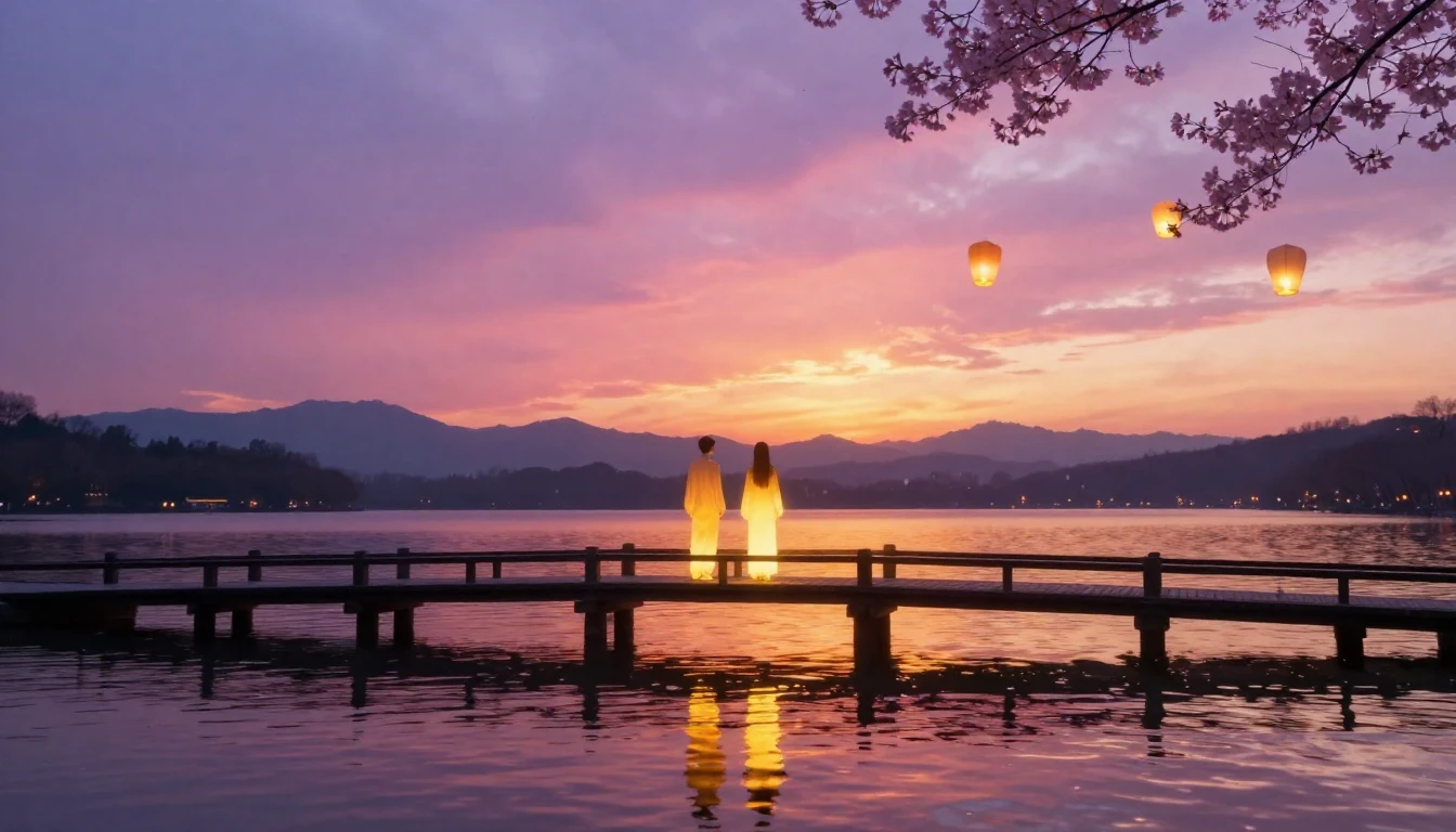 A breathtakingly beautiful scene of two glowing silhouettes ...