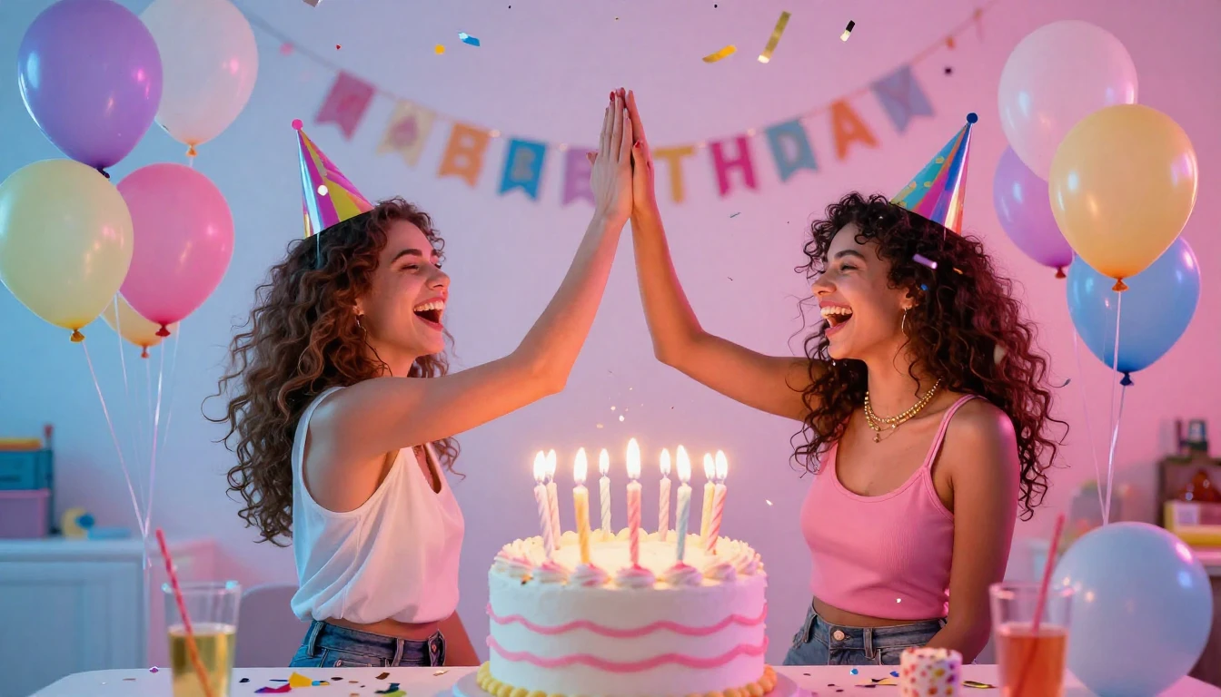 A vibrant and colorful birthday celebration scene for a best...