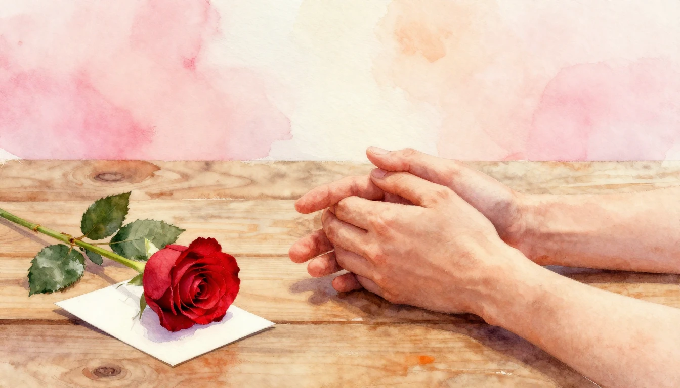 A romantic soft watercolor painting focusing on two hands ho...