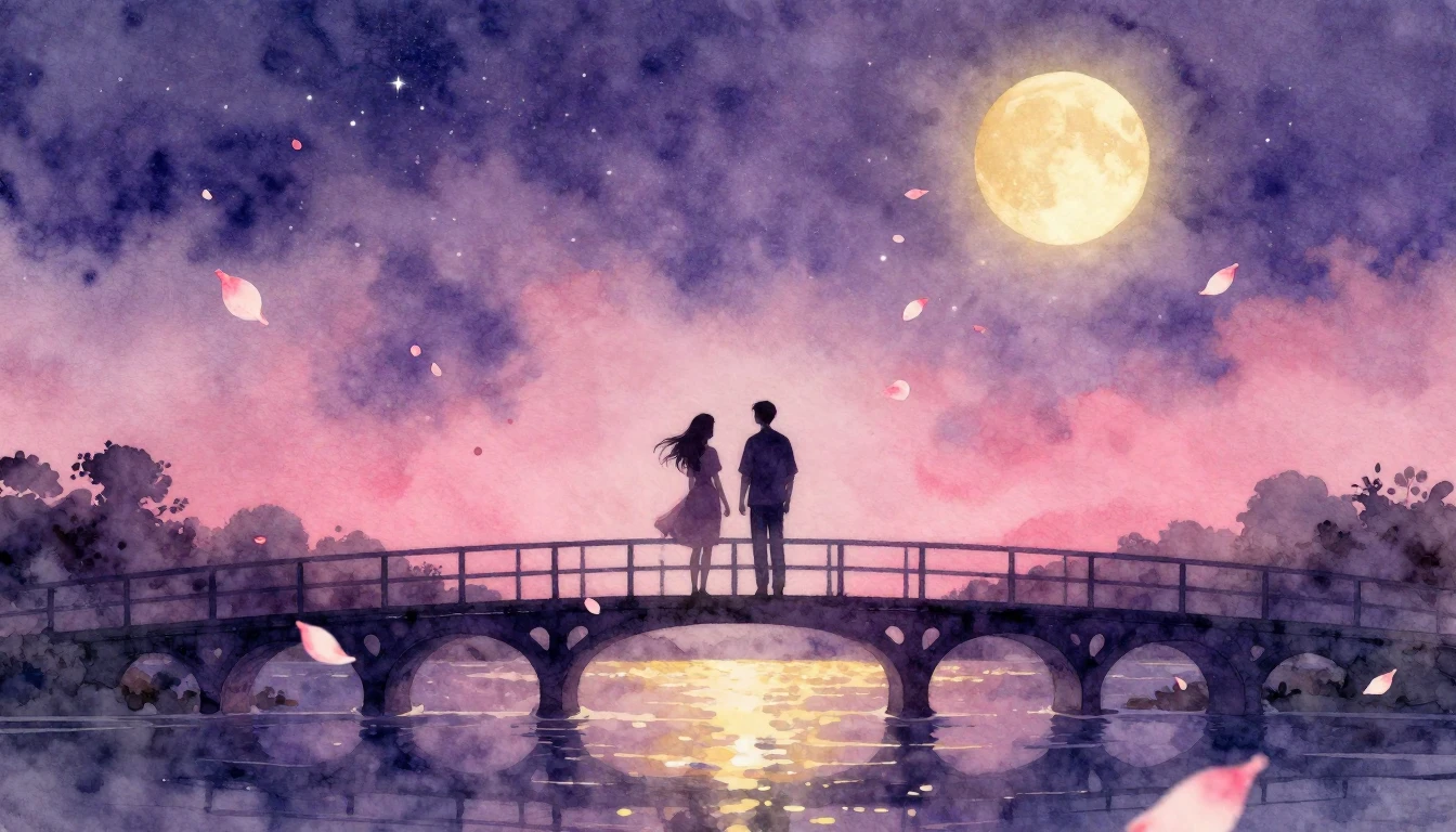 A beautiful watercolor painting of two silhouettes standing ...