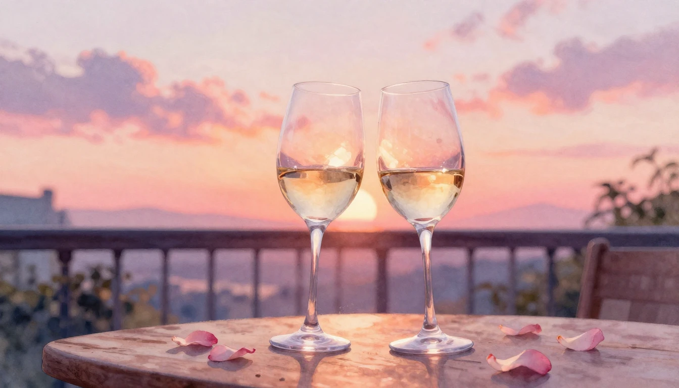 A beautiful watercolor painting of two elegant wine glasses ...