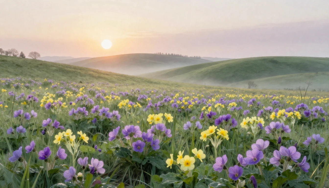 A breathtaking landscape at dawn during the start of spring....