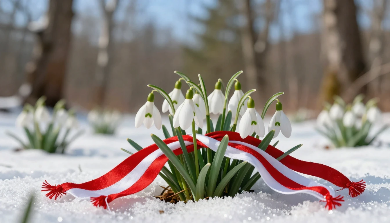 A beautiful spring landscape featuring a cluster of delicate...
