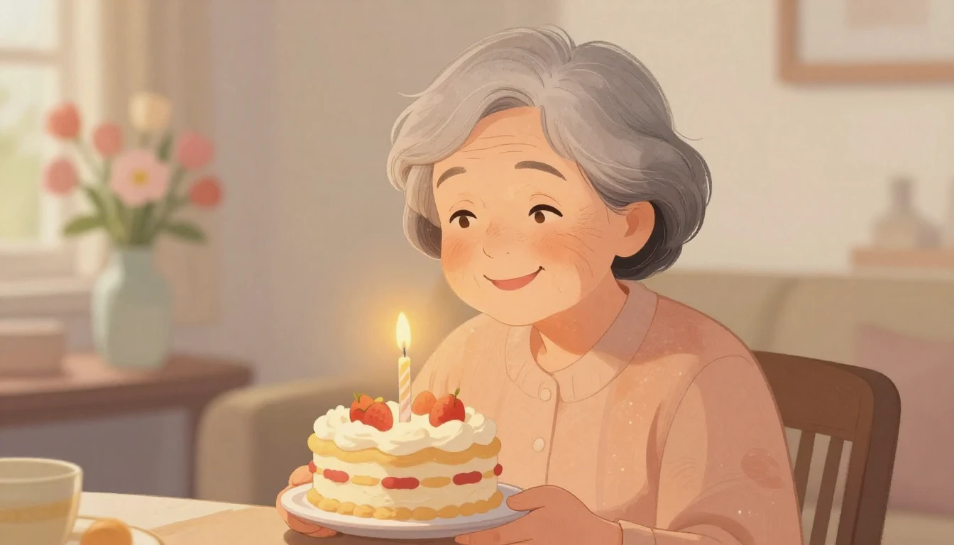 A heartwarming and tender illustration of an elderly mother ...