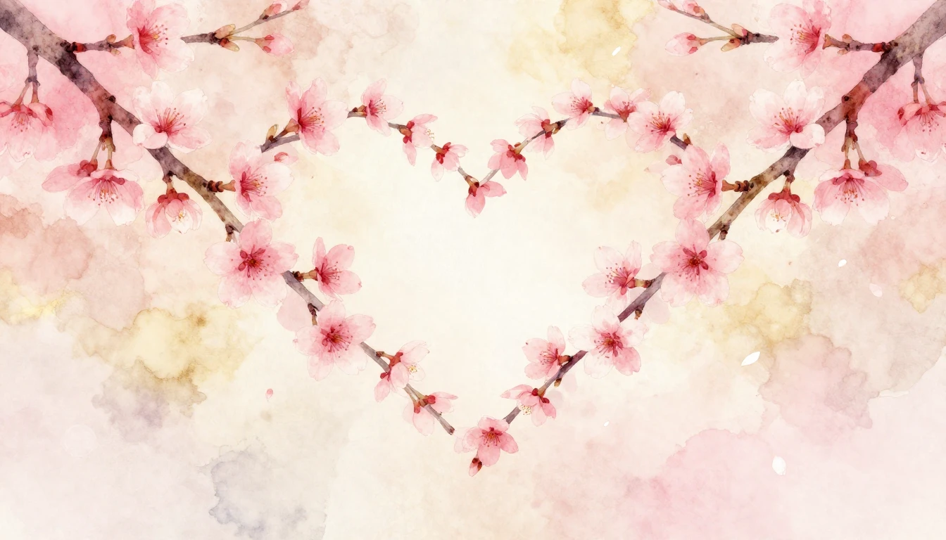 A delicate watercolor painting of two intertwined cherry blo...