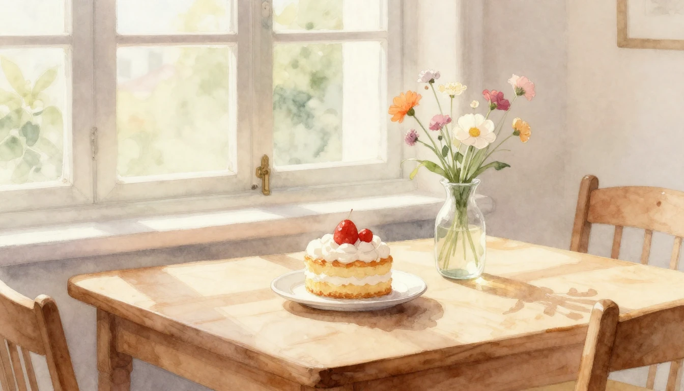 A beautiful watercolor painting of a cozy indoor setting. So...