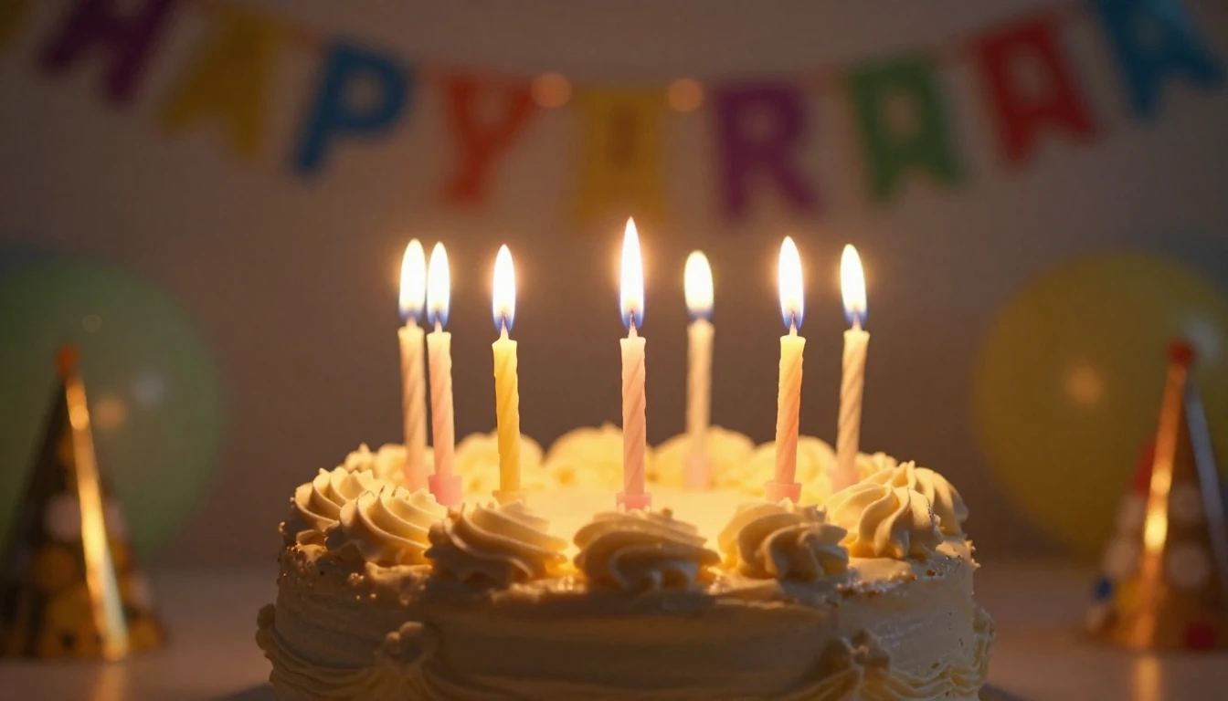 A warm and festive birthday celebration scene, close-up on a...