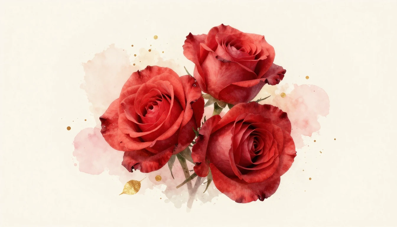 A delicate watercolor painting of two blooming red roses int...